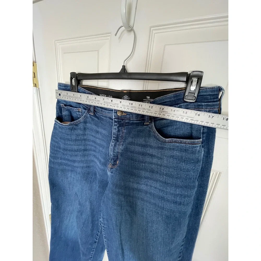 St Johns Bay Wide Leg Jeans Size 16 Stretch Elastic‎ Waist Comfort Denim